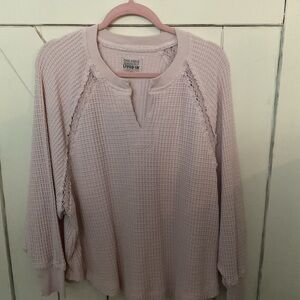 American Eagle Outfitters Light Pink Waffle Knit Sweatshirt